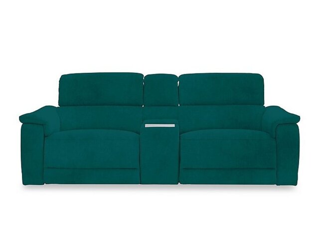 Genius Fabric 3 Seater Power Recliner Media Sofa with Power Headrests, Power Lumbar and Heated Seats - Opulence Teal