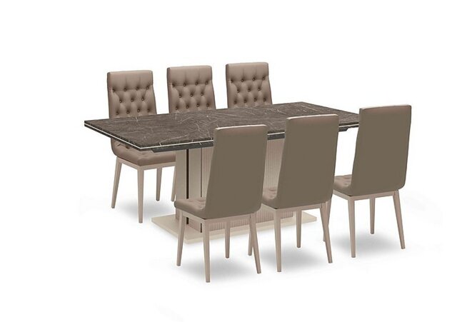 Lusso Small Extending Dining Table and 6 Buttoned Faux Leather Chairs