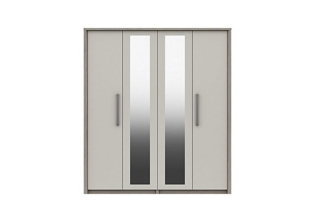 London Bedrooms - Euston 4 Door Wardrobe with Mirrors - Grey Oak/White Grey Gloss
