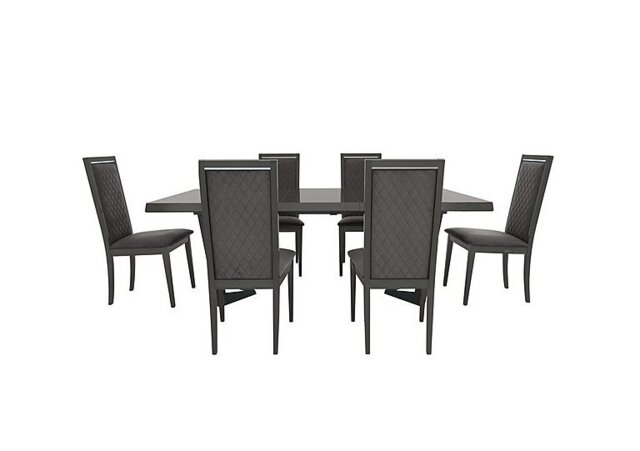 Palazzo 160cm Extending Dining Table in Silver Birch with 6 Rombi Chairs - Aquos Dark Grey