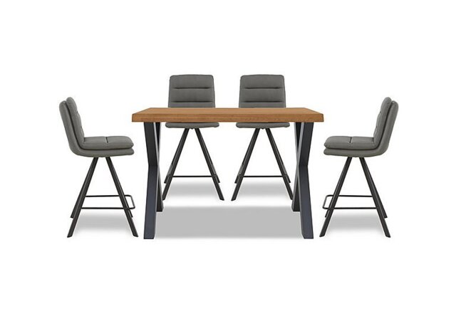 Bodahl - Hades 140cm Straight Edge Table with X Shaped Legs and 4 Njord Grey Faux Leather Swivel Bar Stools