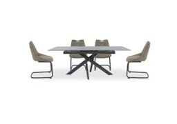 Warrior Grey Extending Dining Table with 4 Cantilever Chairs - Grey