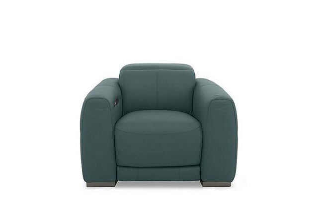 World of Leather - Edison Leather Power Recliner Chair with Power Headrests and Lights - Lake Green