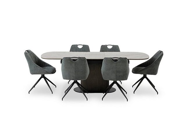 Petra Pop Up Extending Dining Table and 6 Swivel Chairs - 180-cm - Green
