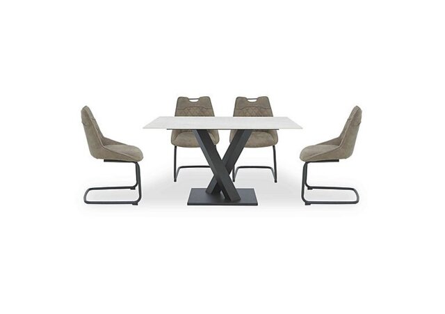 Warrior Crystal White Compact Fixed Dining Table with 4 Cantilever Chairs - White