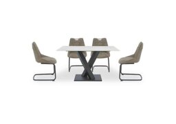 Warrior Crystal White Compact Fixed Dining Table with 4 Cantilever Chairs - White