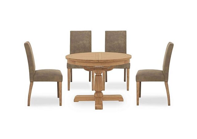 Furnitureland - Augusta Round Extending Dining Table and 4 Cowboy Upholstered Chairs - Taupe