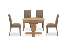 Furnitureland - Augusta Round Extending Dining Table and 4 Cowboy Upholstered Chairs - Taupe
