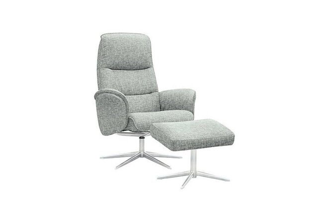 G Plan - Falum Fabric Swivel Recliner Chair and Footstool with Chrome Base - Remco Duck Egg