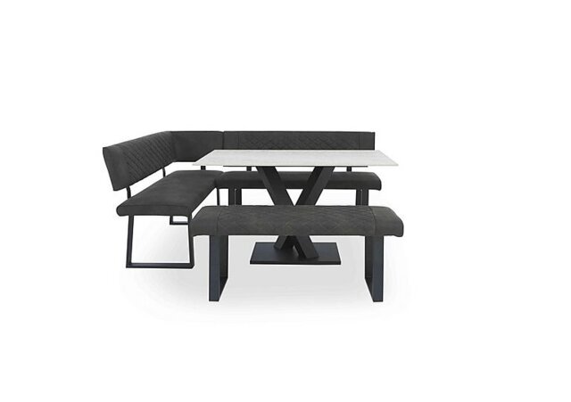 Warrior Crystal White Compact Fixed Dining Table with Left Hand Facing Corner Bench and Standard Bench - White/Grey