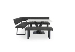Warrior Crystal White Compact Fixed Dining Table with Left Hand Facing Corner Bench and Standard Bench - White/Grey