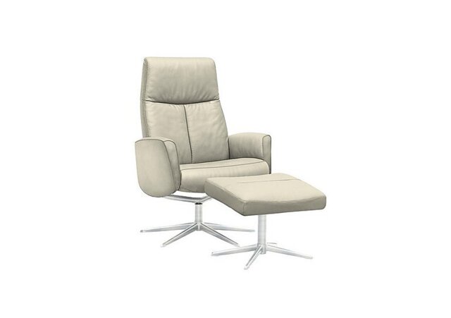 G Plan - Vaasa Leather Swivel Recliner Chair and Footstool with Chrome Base