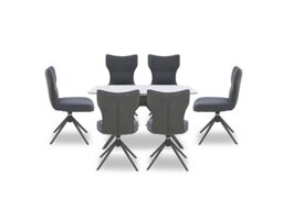 Carrera Pop Up Extending Dining Table and 6 Swivel Chairs - 140-cm