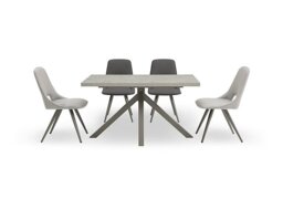 Matera Compact Dining Table with Star Base and 4 Faux Leather Chairs with Taupe Legs - Anthracite