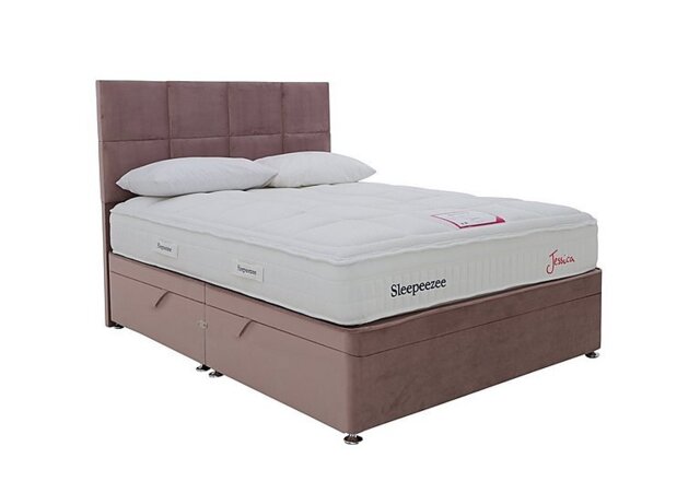 Sleepeezee - Jessica Side Ottoman Divan Set - King Size - Plush Light Pink - Bedroom Furniture - In Time for Christmas