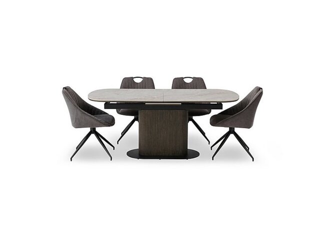Petra Pop Up Extending Dining Table and 4 Swivel Chairs - 180-cm - Dark Grey
