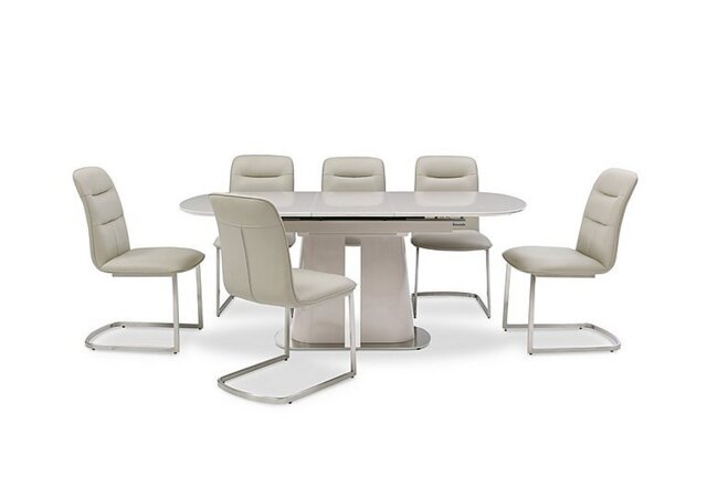 Cashmere Pop-Up Extending Dining Table and 6 Chairs - 140-cm - Taupe