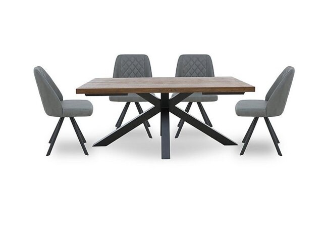 Jupiter Dining Table with Star Base and 4 Swivel Chairs - 180-cm - Grey