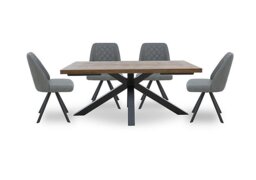 Jupiter Dining Table with Star Base and 4 Swivel Chairs - 180-cm - Grey