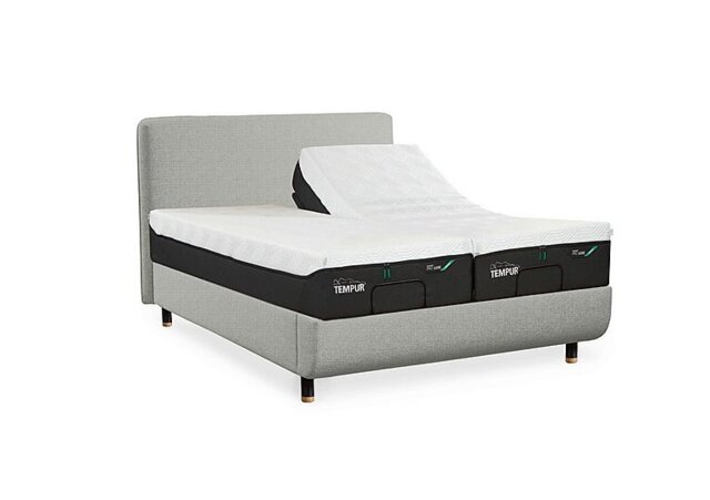TEMPUR - Arc Ergo Smart Base Bed Frame with Form Headboard - Super King - Earl Grey with Oak Feet