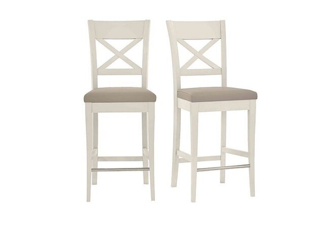 Furnitureland - Annecy Pair of Faux NC Leather Cross Back Bar Stools - Grey