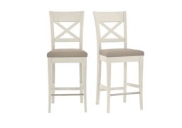 Furnitureland - Annecy Pair of Faux NC Leather Cross Back Bar Stools - Grey