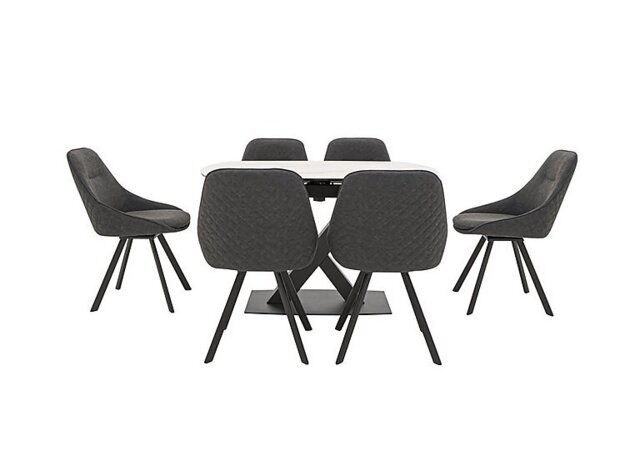 Arctic Extending Dining Table with White Top and 6 Swivel Chairs - Dark Grey