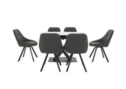 Arctic Extending Dining Table with White Top and 6 Swivel Chairs - Dark Grey