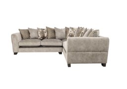 Mariah Small Fabric Scatter Back Right Hand Facing Corner Sofa with Brass Insert - Dapple Cream with Brass Insert