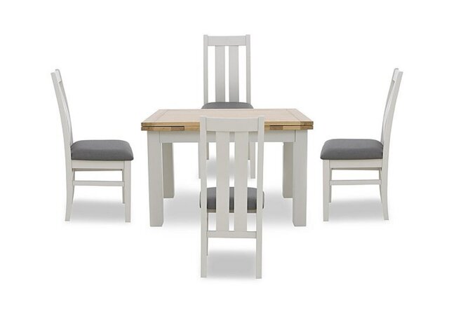 Lewis Large Draw Leaf Extending Dining Table and 4 Wooden Slatted Back Chairs - Anthracite
