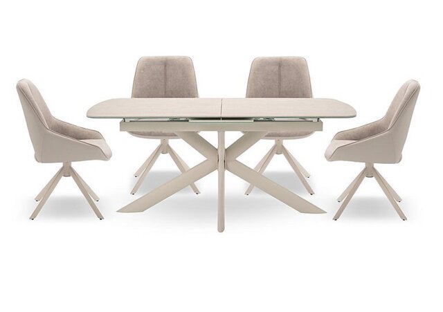 Tino Pop-up Extending Dining Table and 4 Two Tone Swivel Chairs - 179-cm
