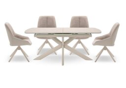 Tino Pop-up Extending Dining Table and 4 Two Tone Swivel Chairs - 179-cm