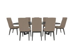 Palazzo 160cm Extending Dining Table in Silver Birch with 8 Capitonne Buttoned Chairs - Aquos Taupe