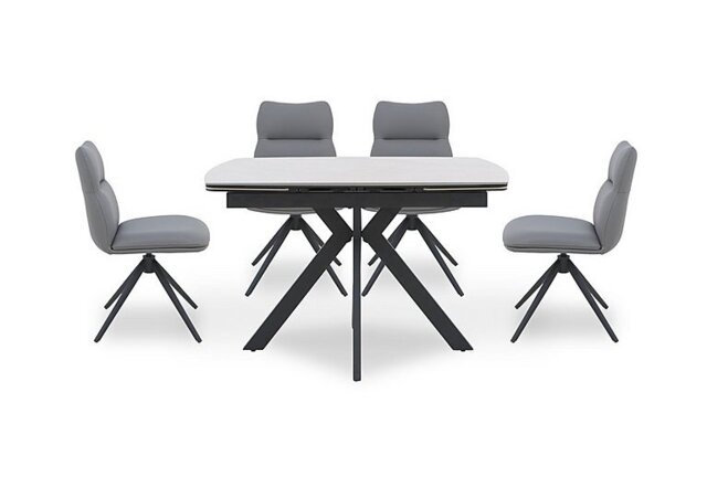 Quattro Extending Draw Leaf Table and 4 Swivel Dining Chairs - Sand