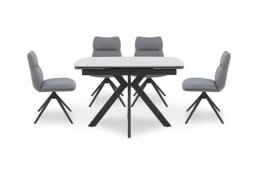 Quattro Extending Draw Leaf Table and 4 Swivel Dining Chairs - Sand