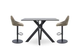 Warrior Grey Table and 2 Swivel Bar Stools - Taupe