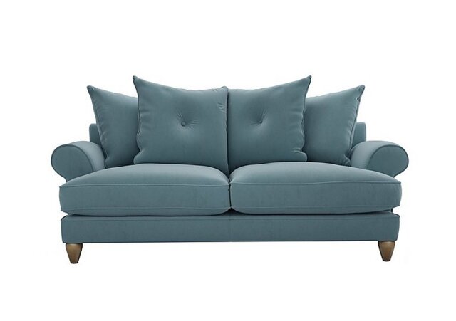 The Lounge Co. - Bronwyn 3 Seater Fabric Scatter Back Foam Fill Sofa With Vintage Oak Feet - Shallow Puddle