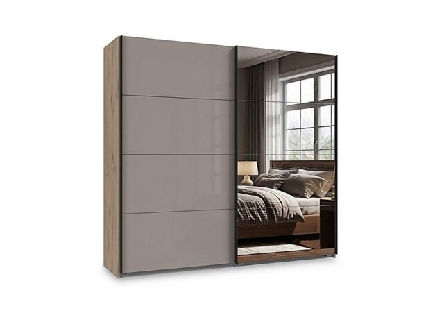 Wiemann - Antoni 180cm 2 Door Nordic Oak Sliding Wardrobe with 1 Glass and 1 Mirror Door