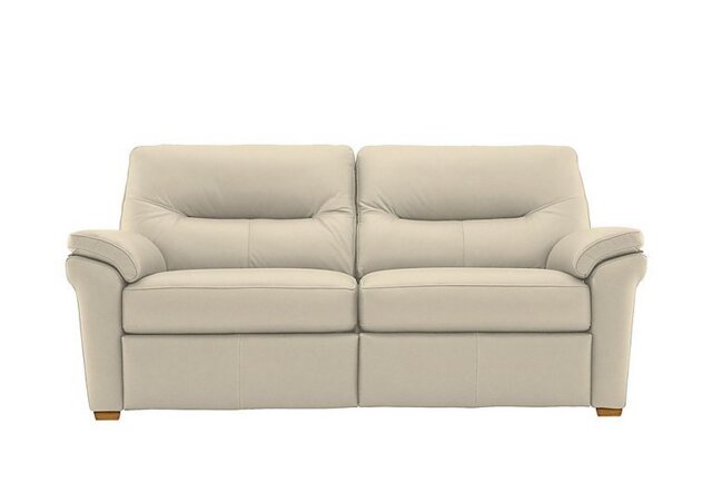 G Plan - Seattle 3 Seater Leather Sofa with Wooden Feet - Cambridge Stone Ok