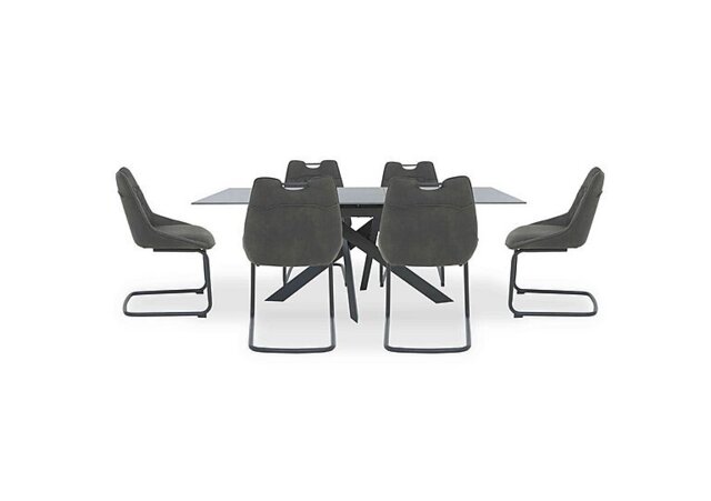 Warrior Grey Extending Dining Table with 6 Cantilever Chairs - Grey
