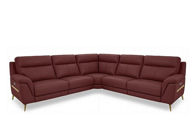 World of Leather - Eclipse Large Leather Power Recliner Corner Sofa with Power Headrests - Deep Red