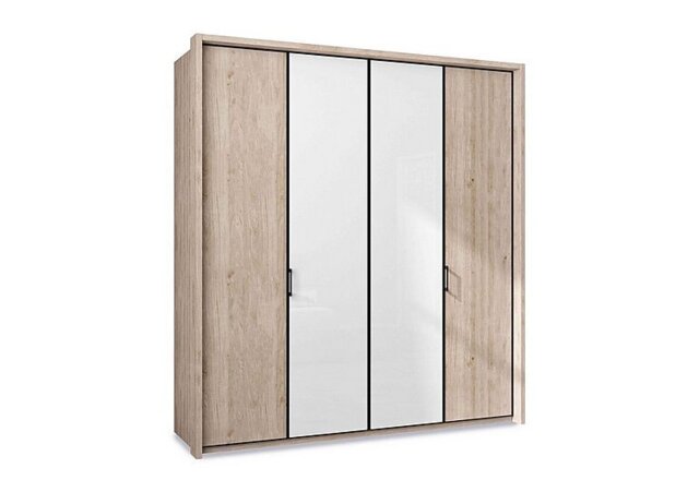 Wiemann - Dallas 207cm 4 Door Hinged Wardrobe with 2 Glass Doors - Holm Oak and White