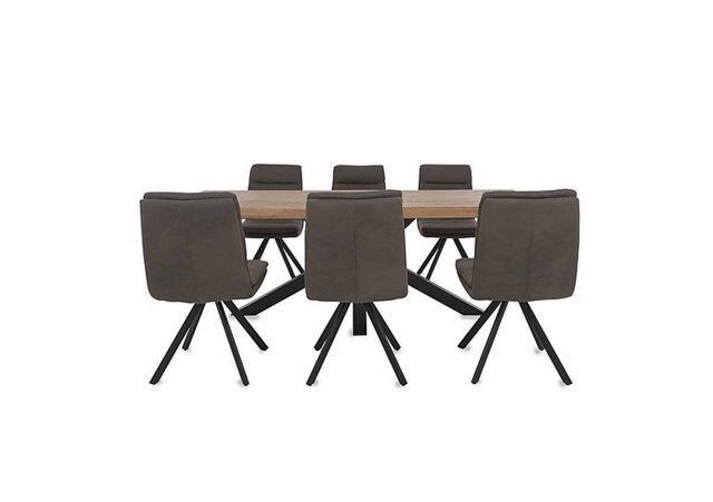 Bodahl - Njord Raw Edge Dining Table with Metal Star Base and 6 Anthracite Fabric Swivel Chairs - 220-cm - Old Bassano