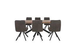 Bodahl - Njord Raw Edge Dining Table with Metal Star Base and 6 Anthracite Fabric Swivel Chairs - 220-cm - Old Bassano