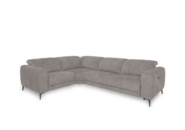 Ezra Fabric Power Recliner Left Hand Facing Corner Sofa with Power Headrest - Dexter Stone - Sofas and Armchairs - In Time for Christmas