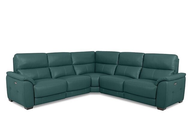 World of Leather - Saffron Large BV Leather Power Recliner Corner Sofa - BV Lake Green
