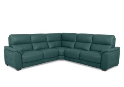 World of Leather - Saffron Large BV Leather Power Recliner Corner Sofa - BV Lake Green