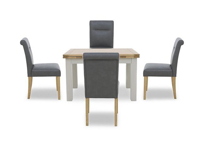 Lewis Large Draw Leaf Extending Dining Table and 4 Roll Back Faux Leather Chairs - Dark Grey