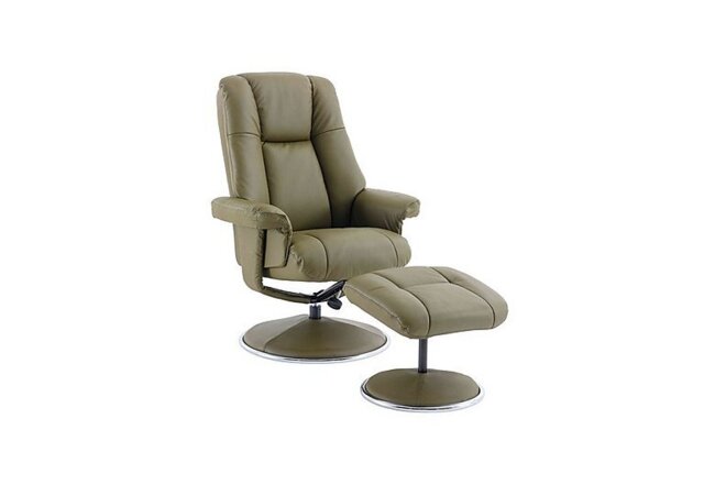 Troyes Leather Look High-Back 360 Swivel Chair and Footstool - Olive Green
