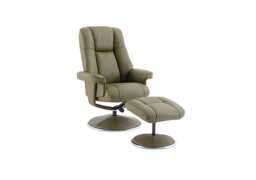 Troyes Leather Look High-Back 360 Swivel Chair and Footstool - Olive Green